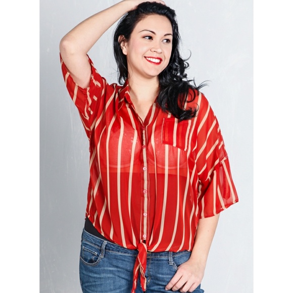 Tops - RUST CLASSIC SHEER POLISH PLUS SIZE BLOUSE